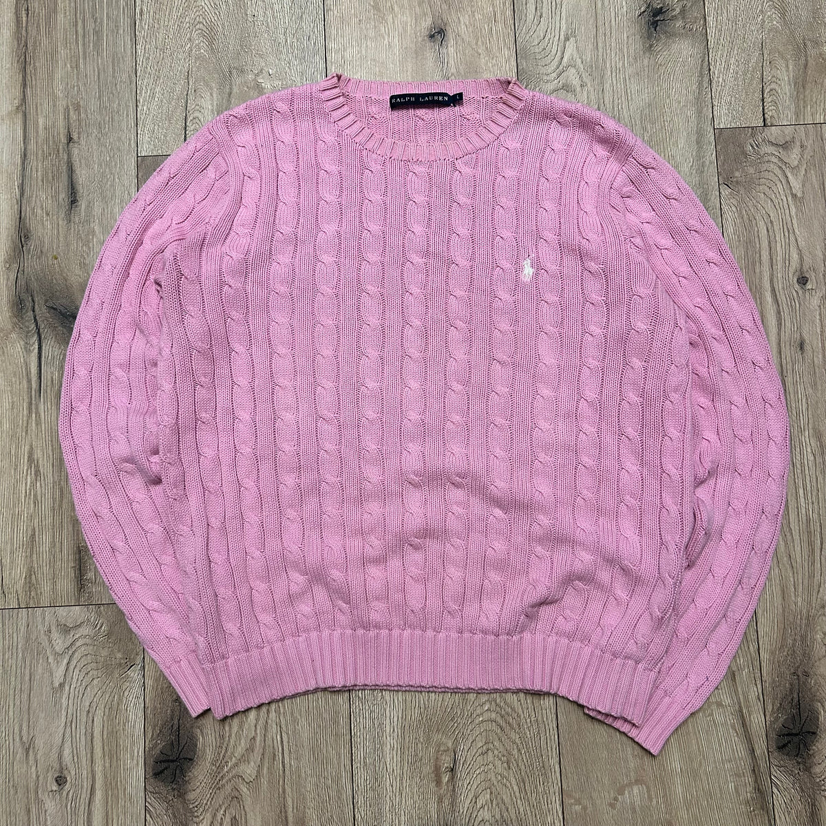 Sweter warkocz Ralph Lauren różowy