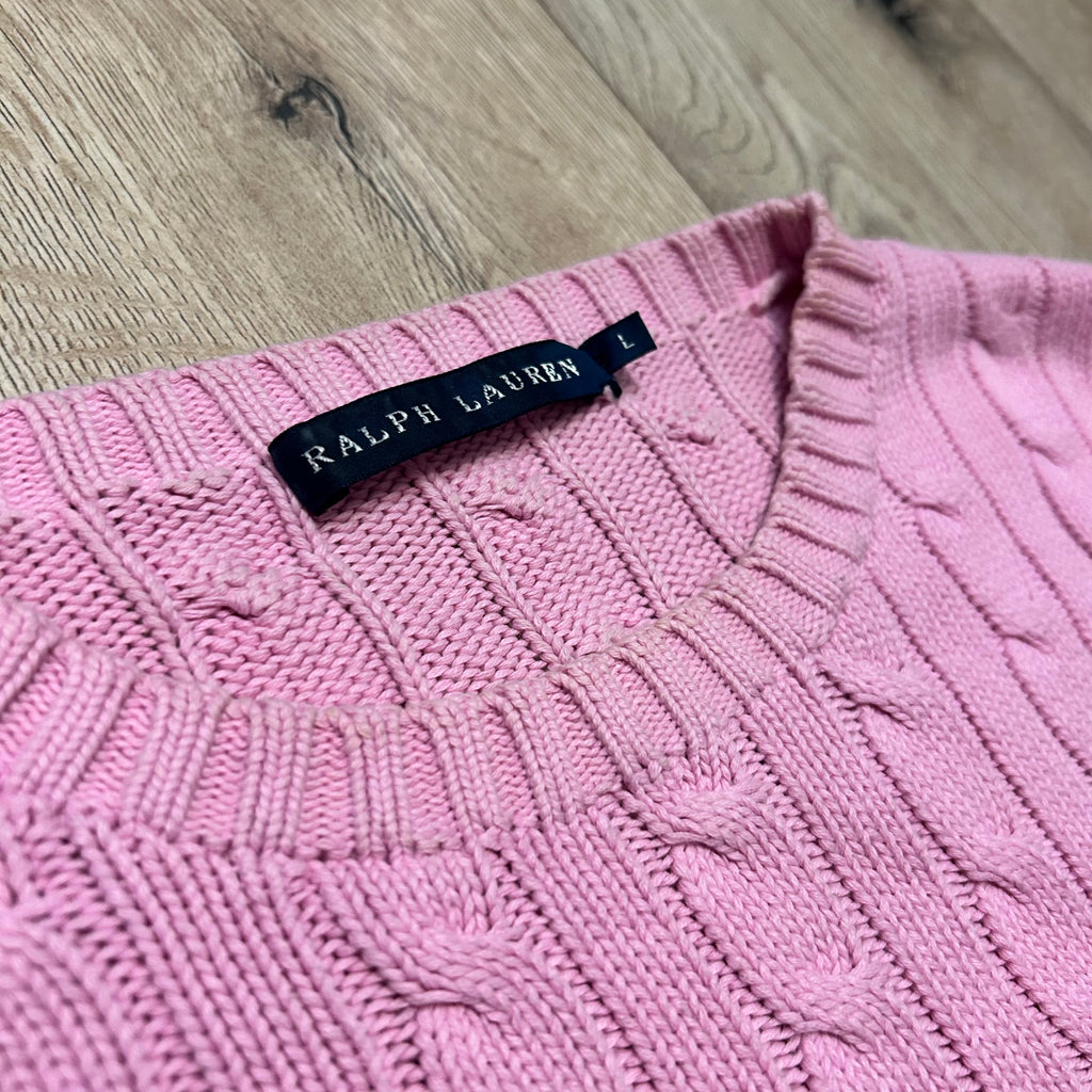 Sweter warkocz Ralph Lauren różowy